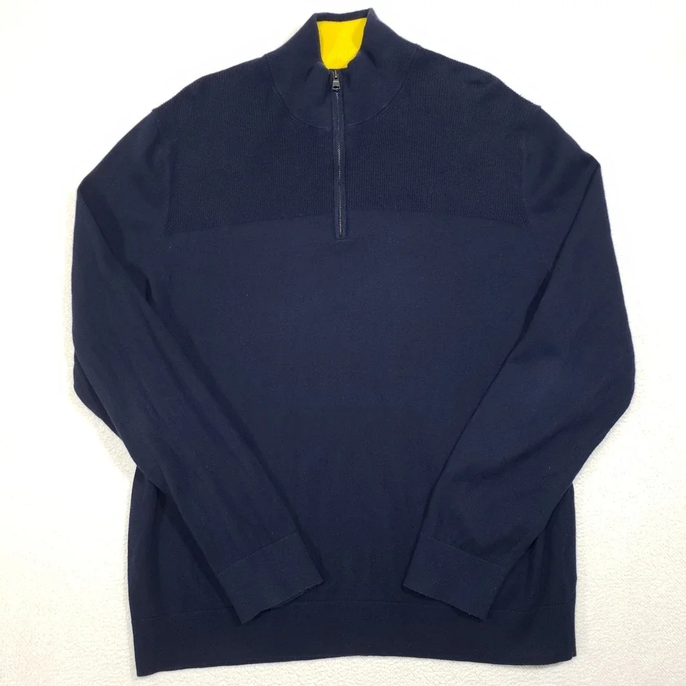 Banana Republic Sweater Mens XL Navy Blue Cotton Cashmere Quarter Zip Pullover